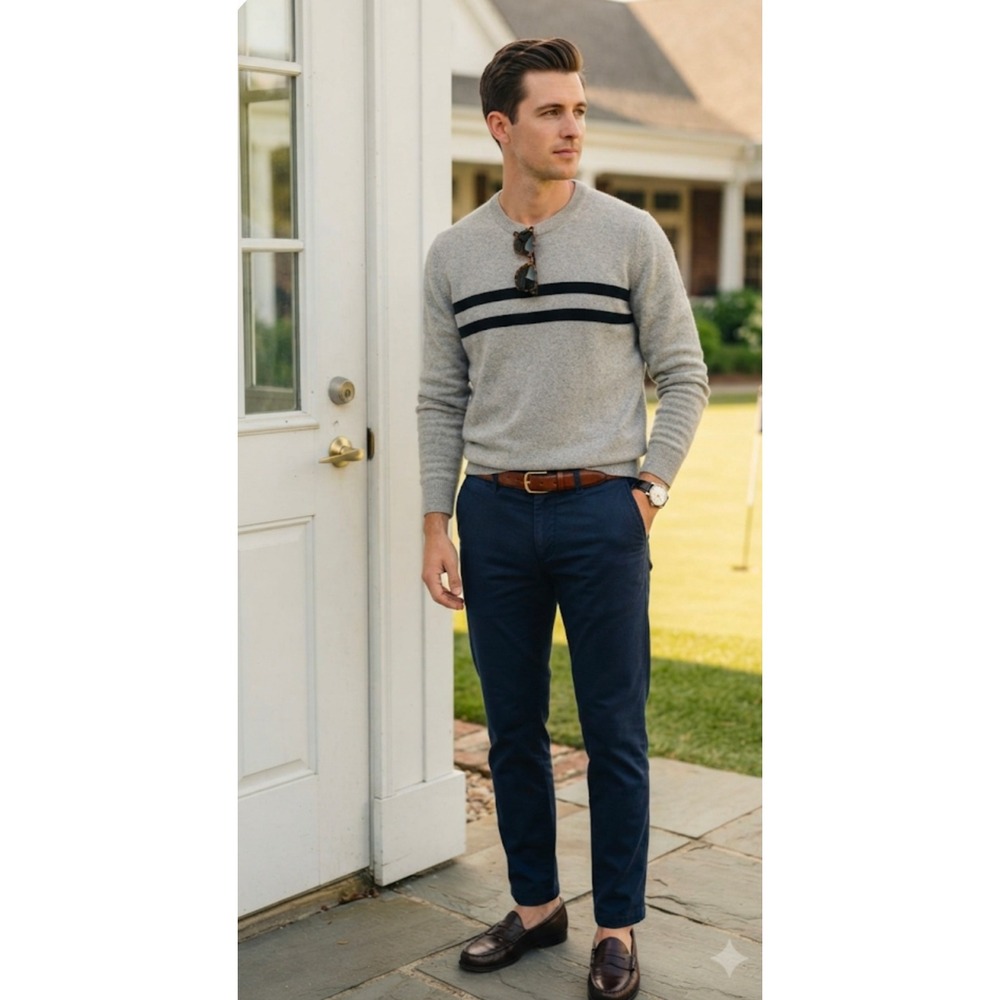 IZOD Mens Crewneck Sweater Gray Navy Blue Striped Pullover XL NWT